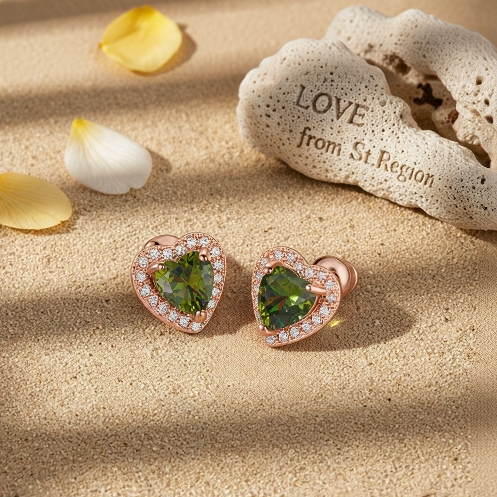 Olive Crystal & Cubic Zirconia Rose Goldtone Halo Heart Stud Earrings