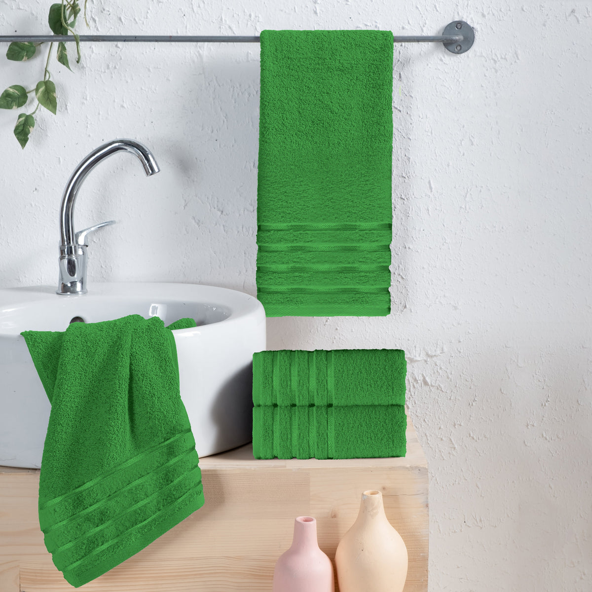 Elegant Comfort 4-Pack Turkish Cotton 4 Lines Stripe Hand Towel Set, 16 x 28 inch