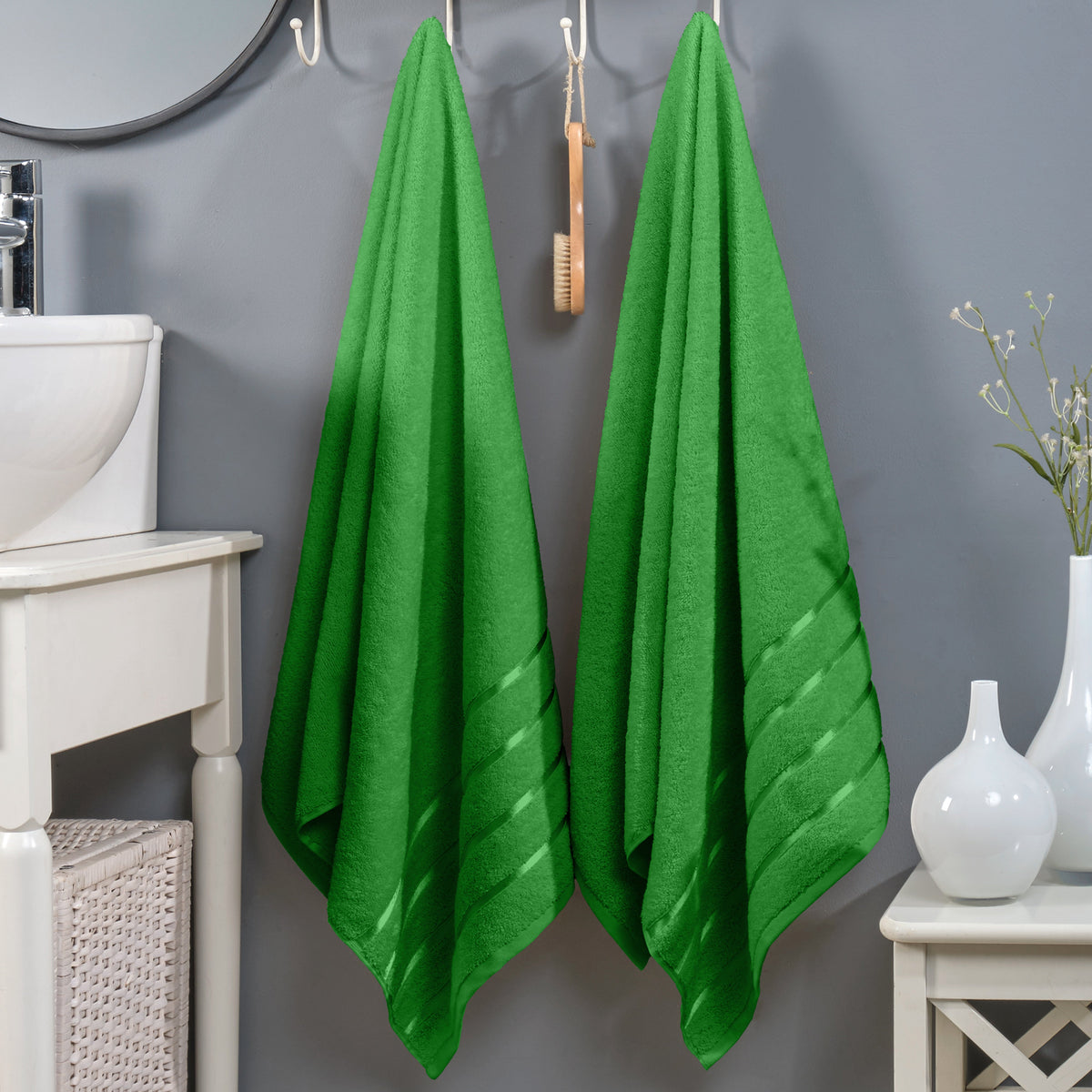 Elegant Comfort 2-Pack Premium Turkish Cotton 4 Lines Stripe Bath Towel Set, 27 x 54 inch