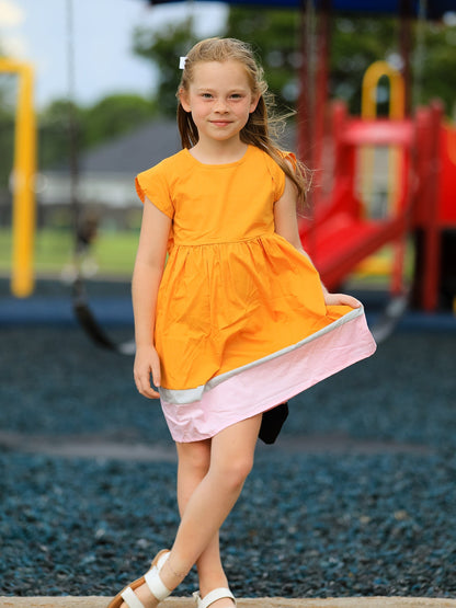 Back To School Pencil Girls Dress Color Block Bow Dress