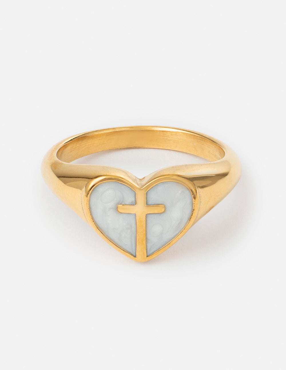 Elevated Faith Enamel Heart Cross Ring
