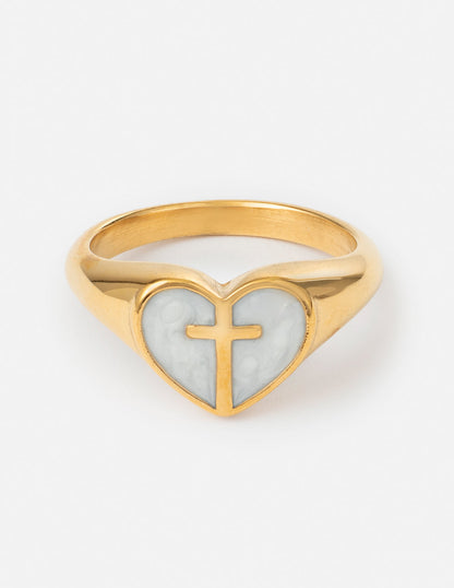 Elevated Faith Enamel Heart Cross Ring