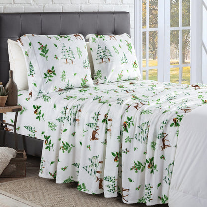 Elegant Comfort 4-Piece Holiday Christmas Velvet Plush Flannel Sheet Set