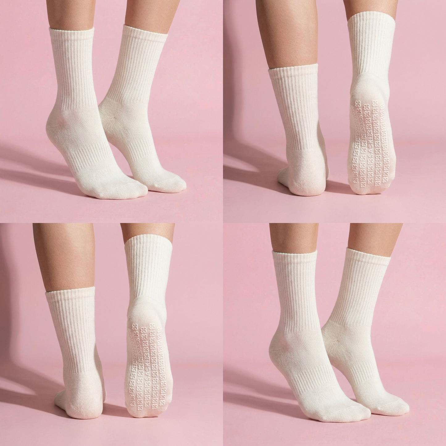 Anna-Kaci Women's 2-Pair Set Crew Athletic Socks with Striped Cuffs and Full Sole Grip for Yoga Fitness