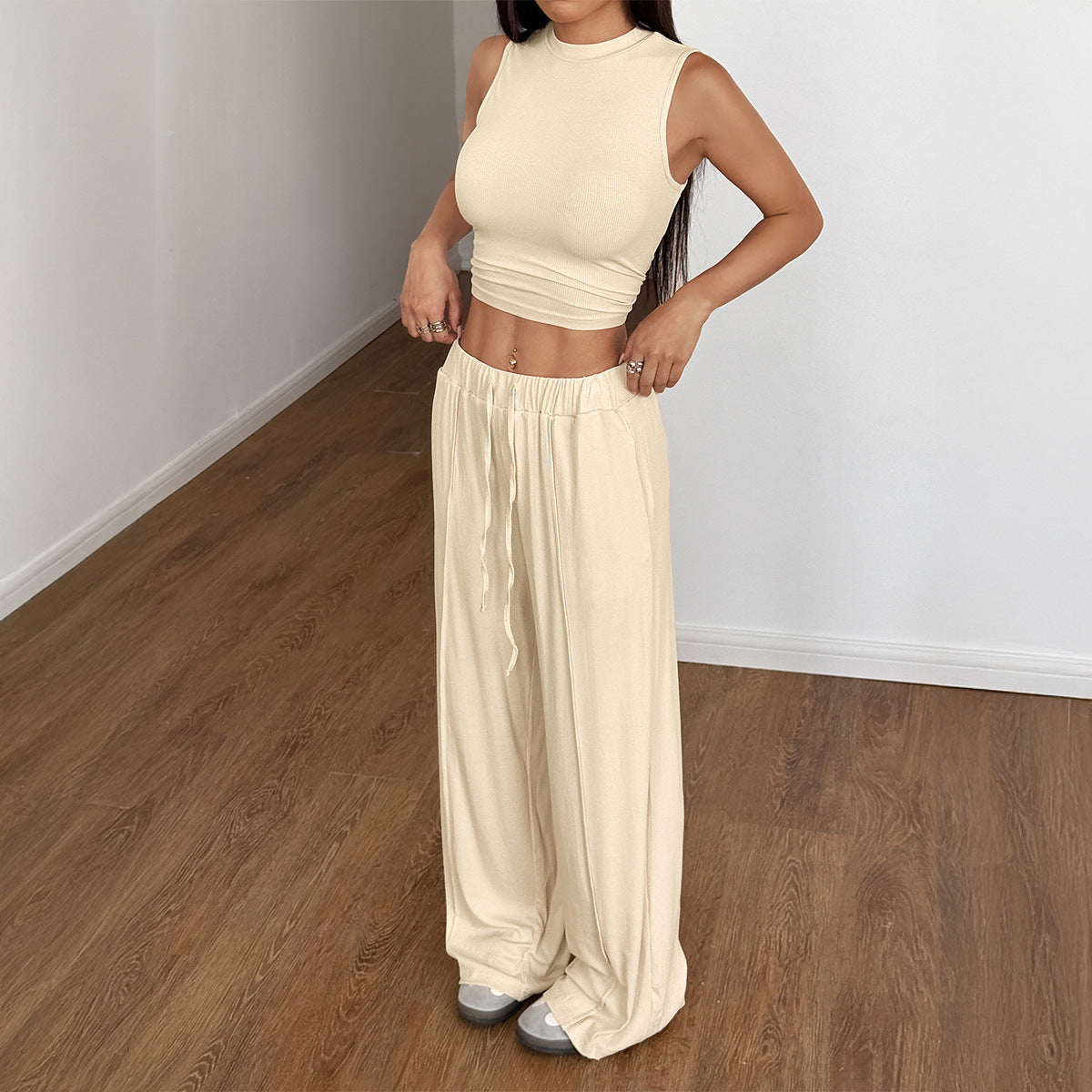 Sleeveless vest wide leg pants set women's clothing