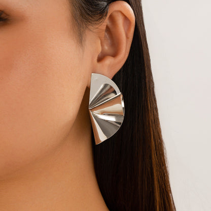 Personalized Geometric Trendy Female Irregular Earrings Double Fold Fan shaped Metal Earrings