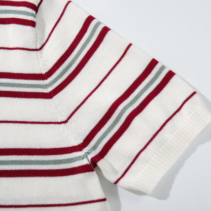 Striped short sleeved V-neck polo shirt