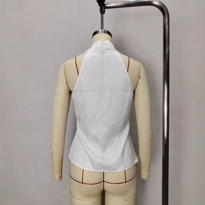 V-neck slim fit lace up sleeveless shirt for women