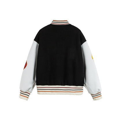 Fun Print Color-Block Loose Couple's Dopamine Baseball Jacket