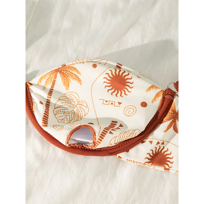Coconut Tree Print Two-Piece Swimwear for Women, Sexy Tie-up Bikini for Beach and Hot Spring