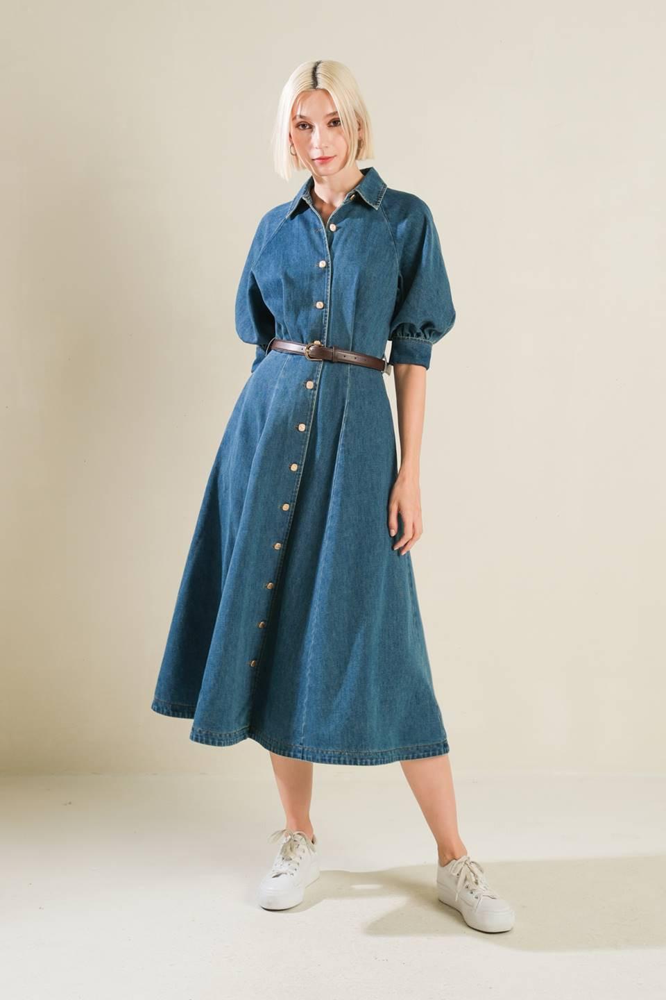 Divide and Contour Denim Midi Dress
