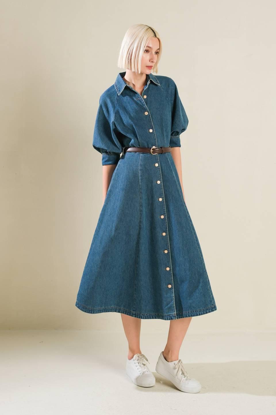 Divide and Contour Denim Midi Dress