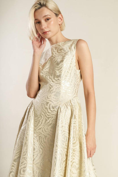 Check Yourself Champagne Woven Midi Dress