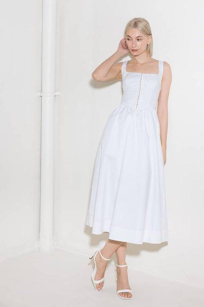 Catch the Sun in White  Woven Midi Dress