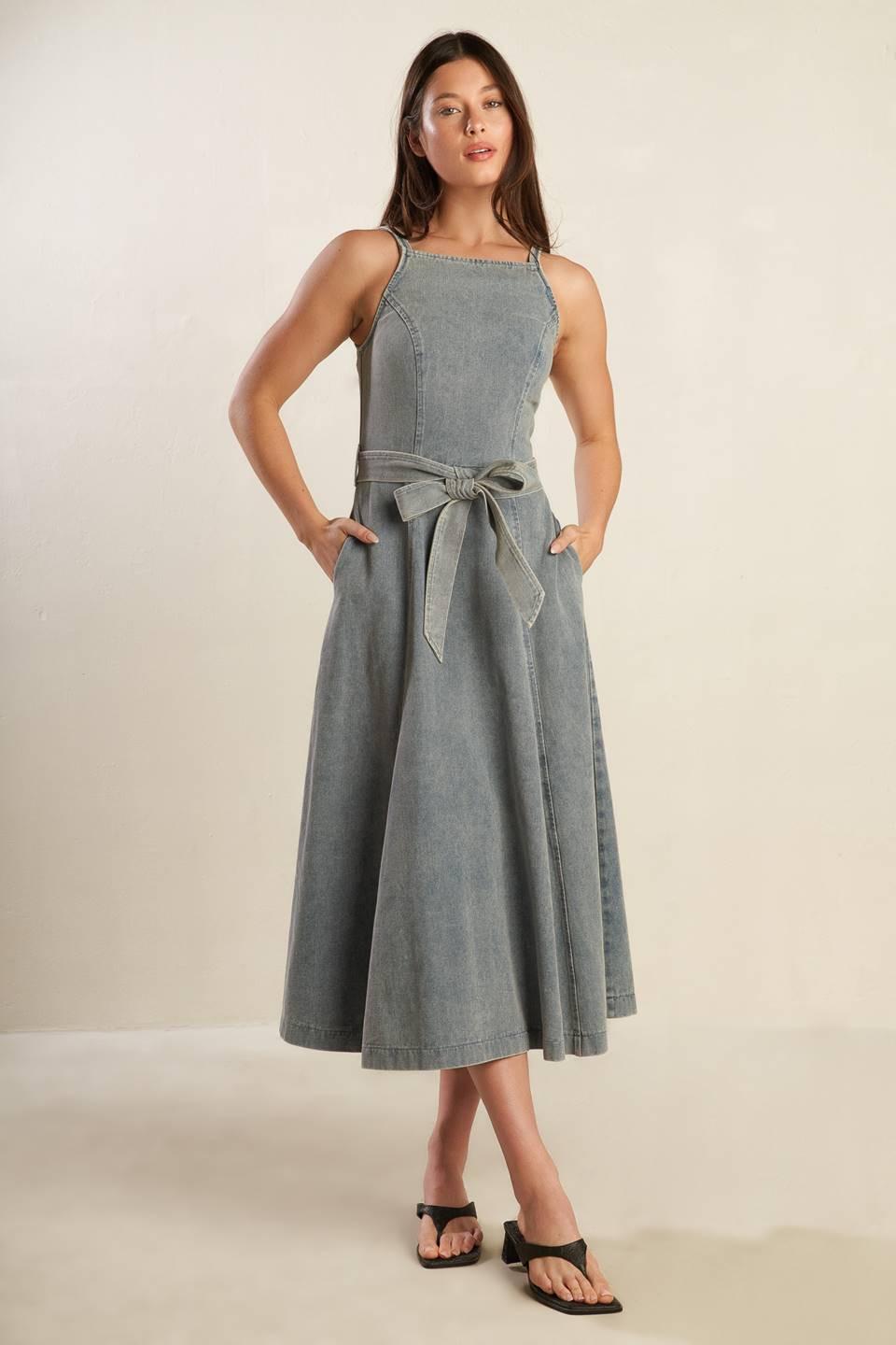 A Day at the Vineyard Denim Midi Dress