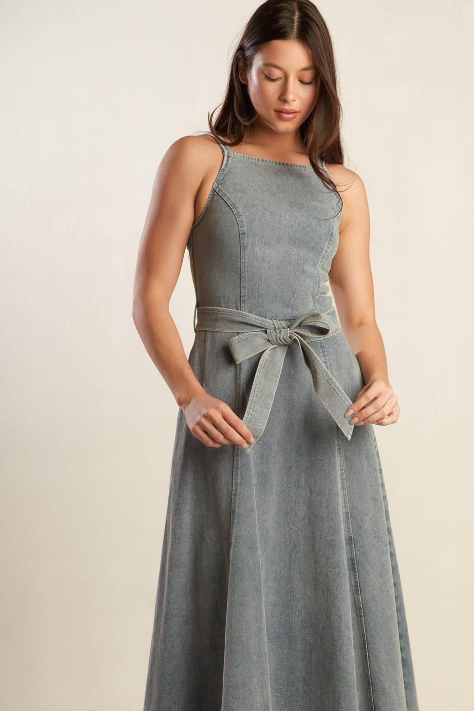 A Day at the Vineyard Denim Midi Dress
