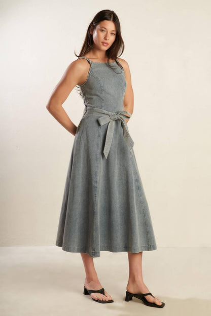 A Day at the Vineyard Denim Midi Dress
