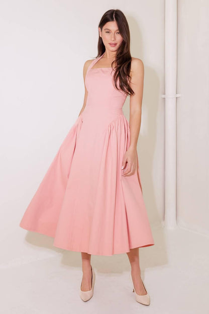 Caught in the Rain Pink Woven Midi Dress