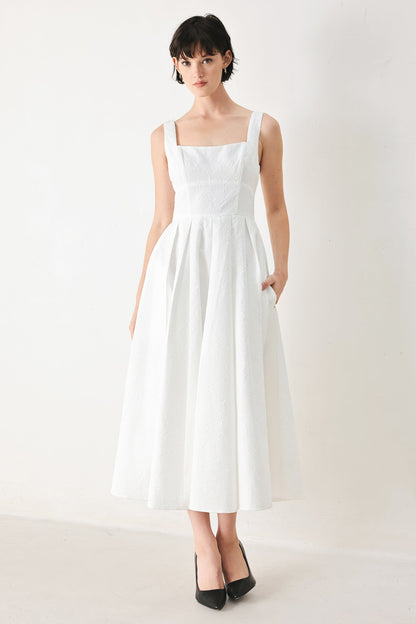Echo in White Woven Midi Dress