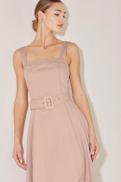 Elevated Neutral Blush Woven Midi Dress