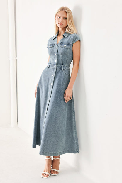 Classic Flow Denim Midi Dress