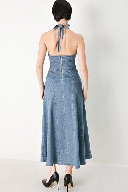 Blue Blossom Denim Midi Dress