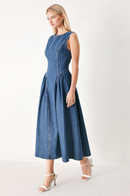 Contemporary Grace Denim Midi Dress