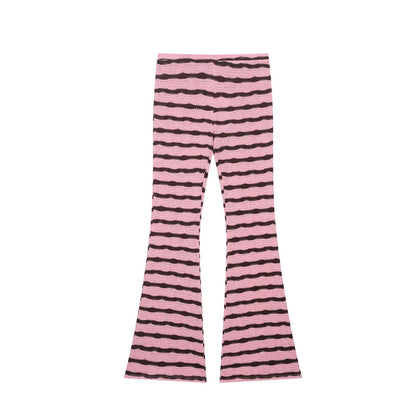 Striped knit camisole top+micro flared pants set