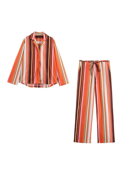 Striped pajama style shirt+pants set