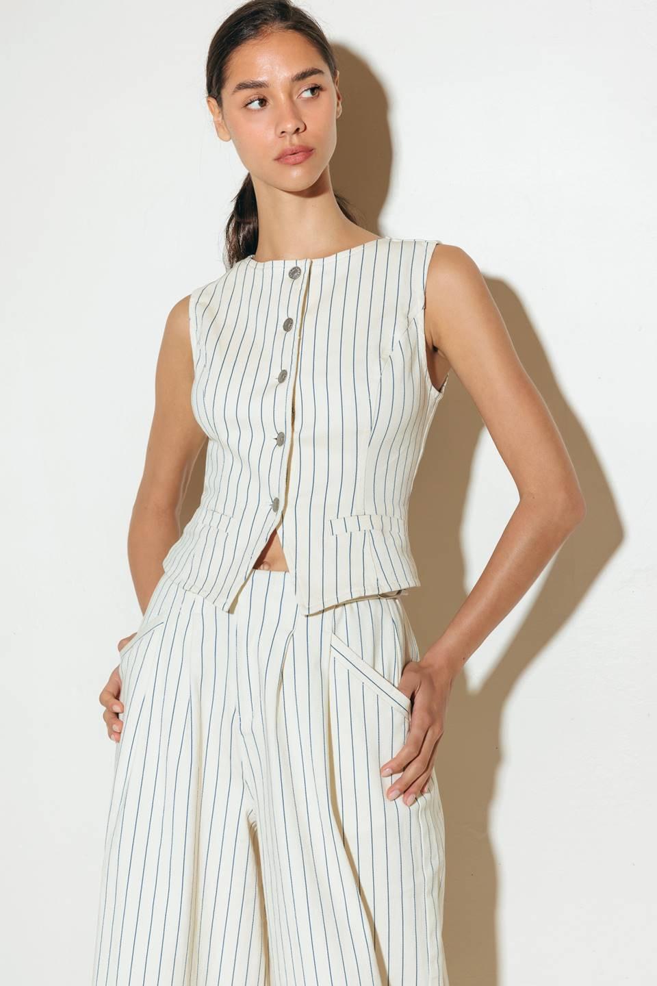 Coffee Run Striped Woven Vest