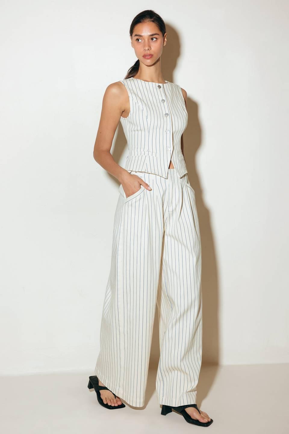 Coffee Run Striped Woven Vest