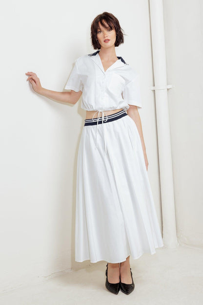Coastal Collar Woven Midi Skirt