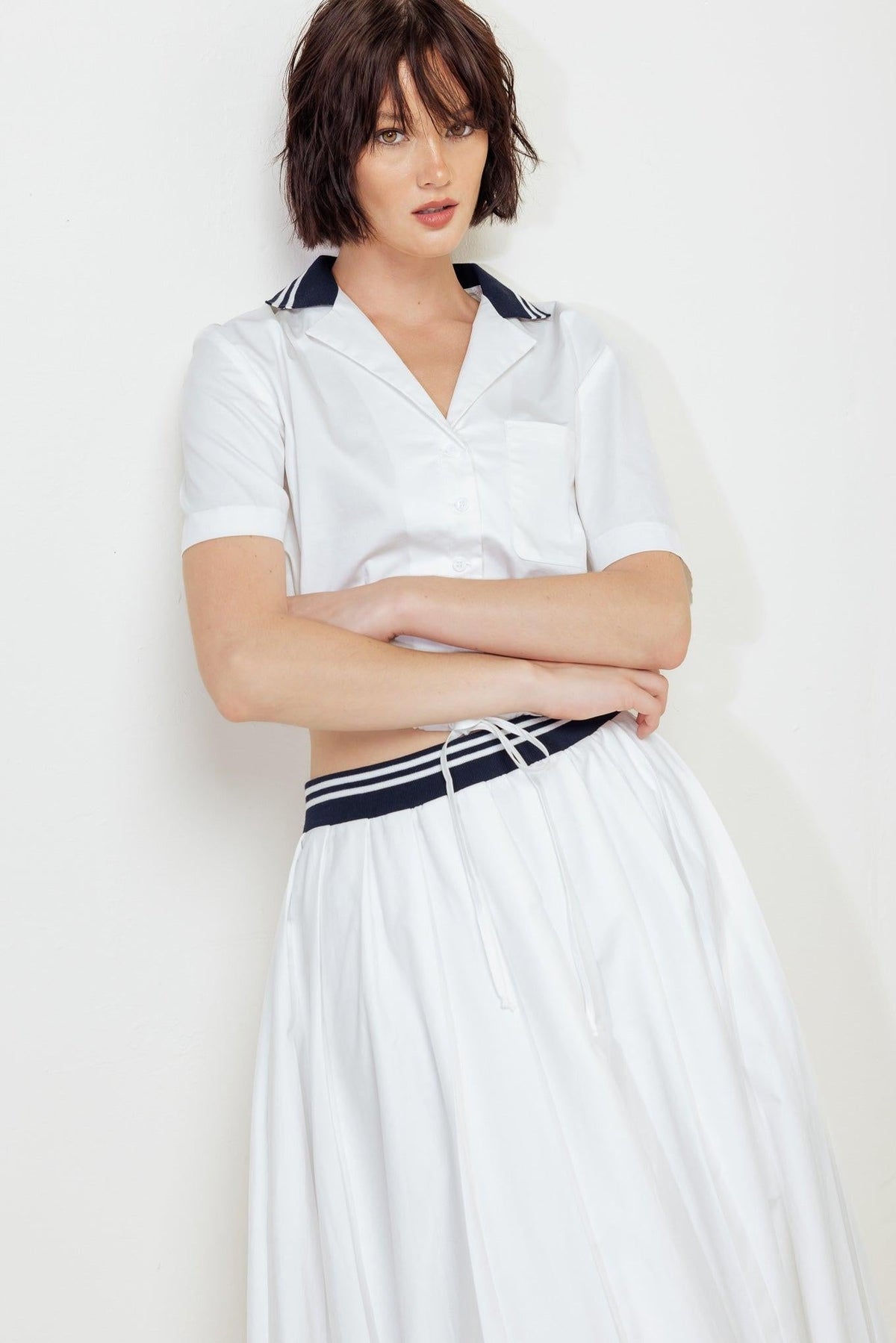 Coastal Collar Woven Midi Skirt