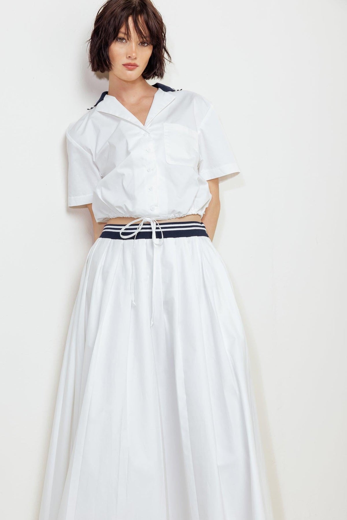 Coastal Collar Woven Midi Skirt