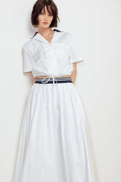 Coastal Collar Woven Midi Skirt