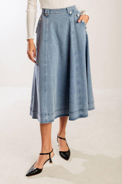 At First Glance Denim Midi Skirt