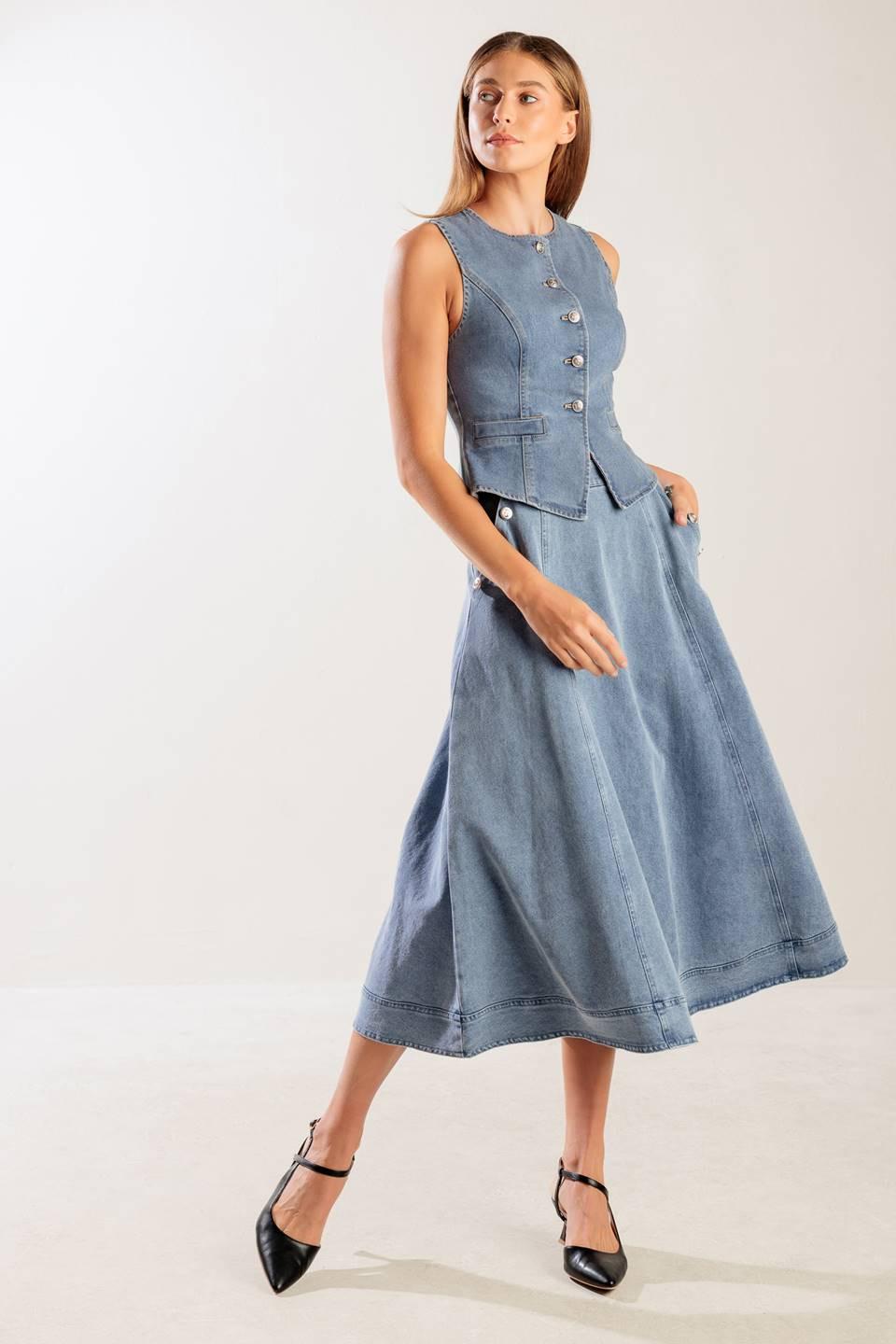 At First Glance Denim Midi Skirt