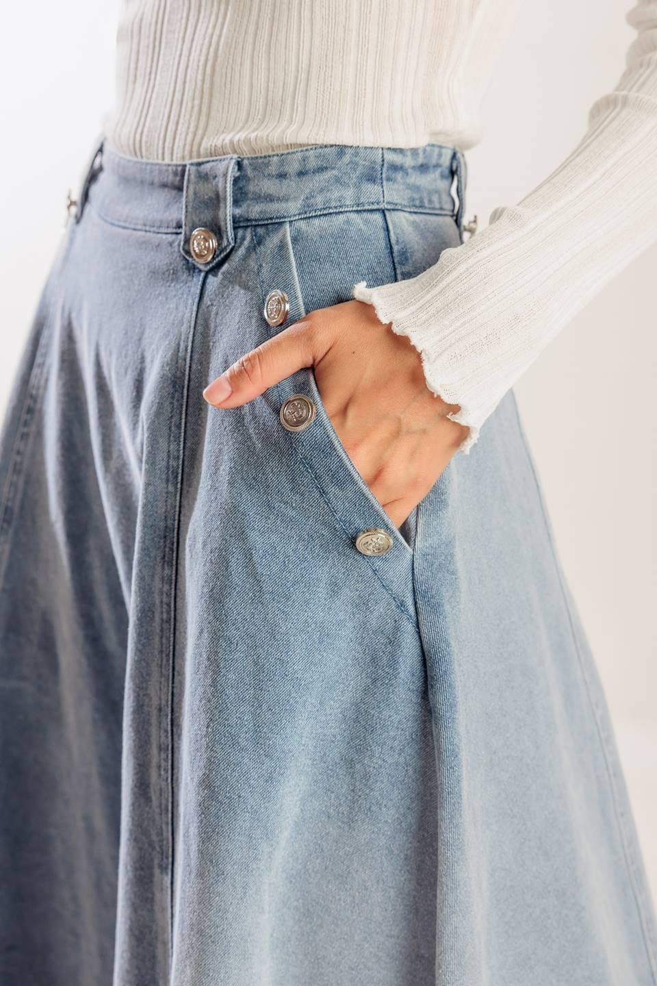 At First Glance Denim Midi Skirt