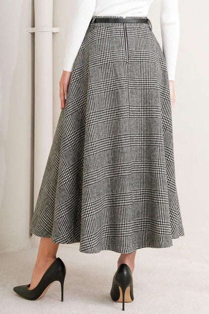 City Checkline Woolen Woven Midi Skirt