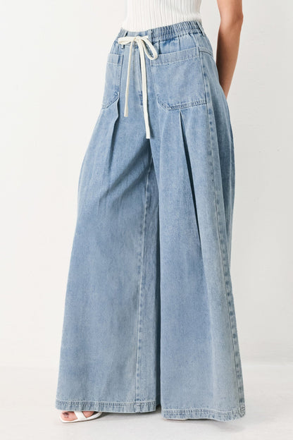 Cloud Wash Palazzo Denim Pants