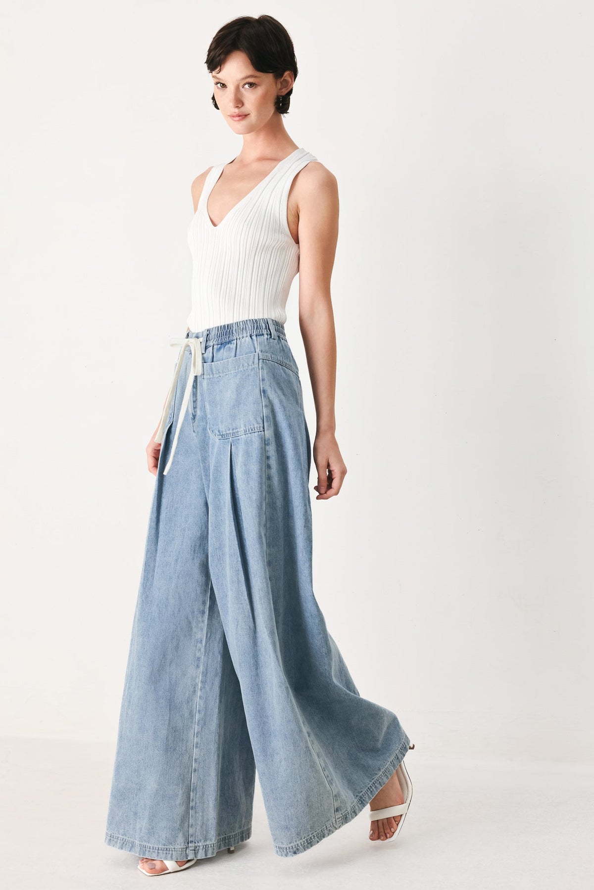 Cloud Wash Palazzo Denim Pants