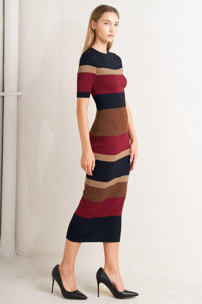 Fall Rhythm Color Blocked Midi Sweater Dress