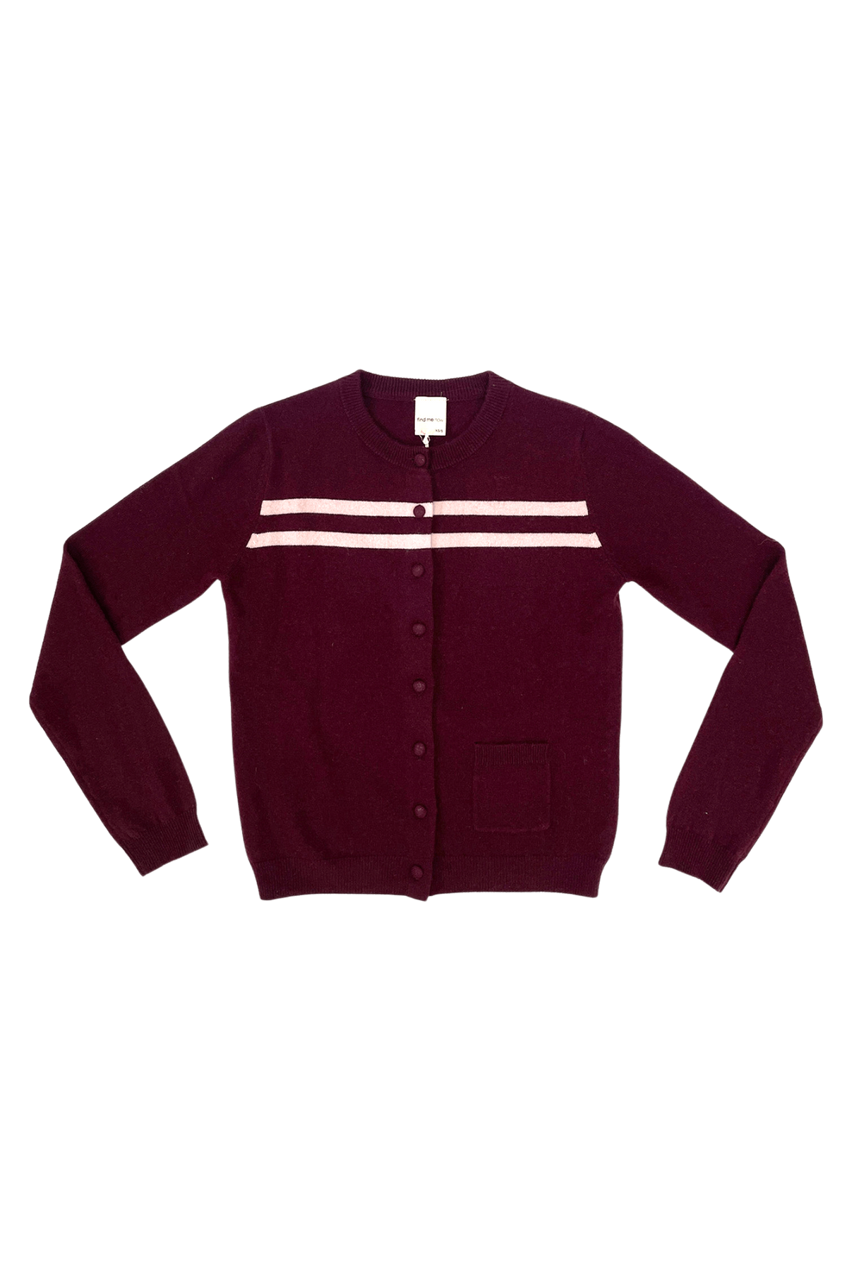 Cashmere Wool Stripe Cardigan in Raspberry Cream