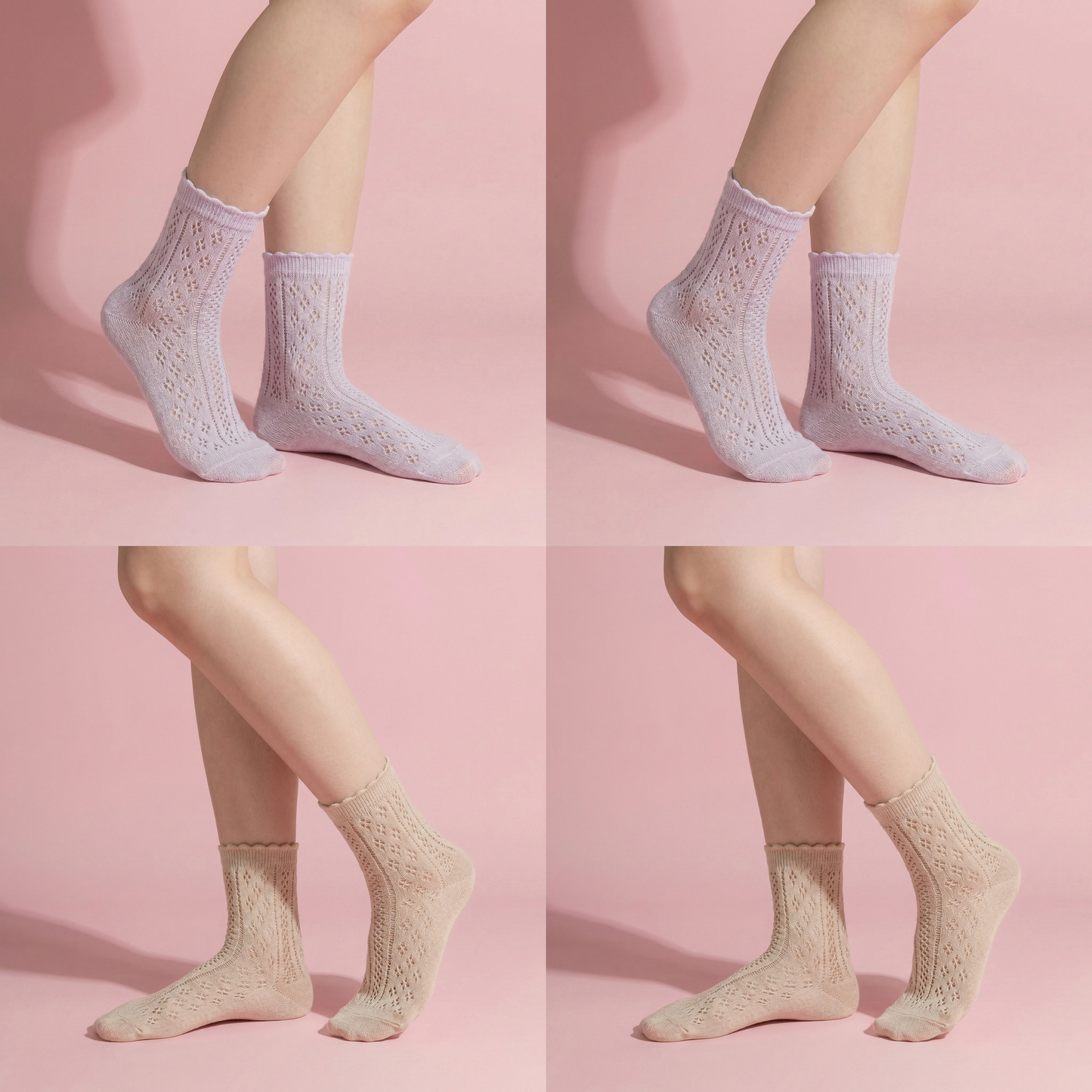 Anna-Kaci 4 Pairs Women's Lace Knit Crew Socks Lightweight Breathable Mesh Style with Elastic Cuff in Assorted Patterns