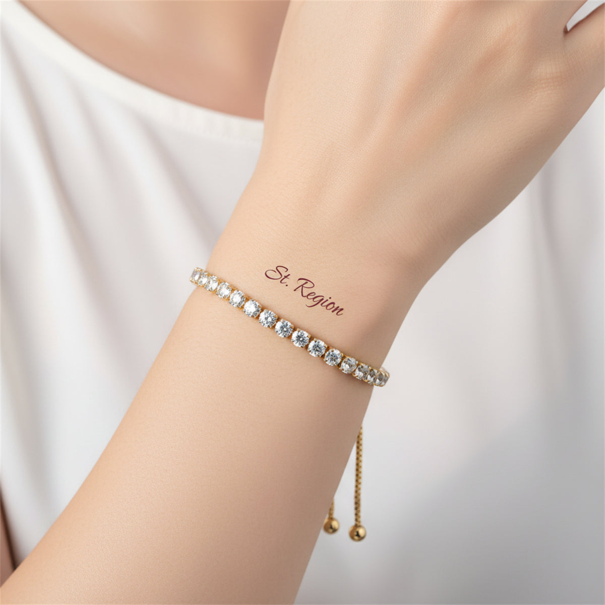 Cubic Zirconia & Goldtone Adjustable Link Bracelet