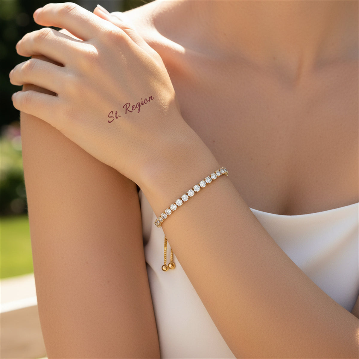 Cubic Zirconia & Goldtone Adjustable Link Bracelet