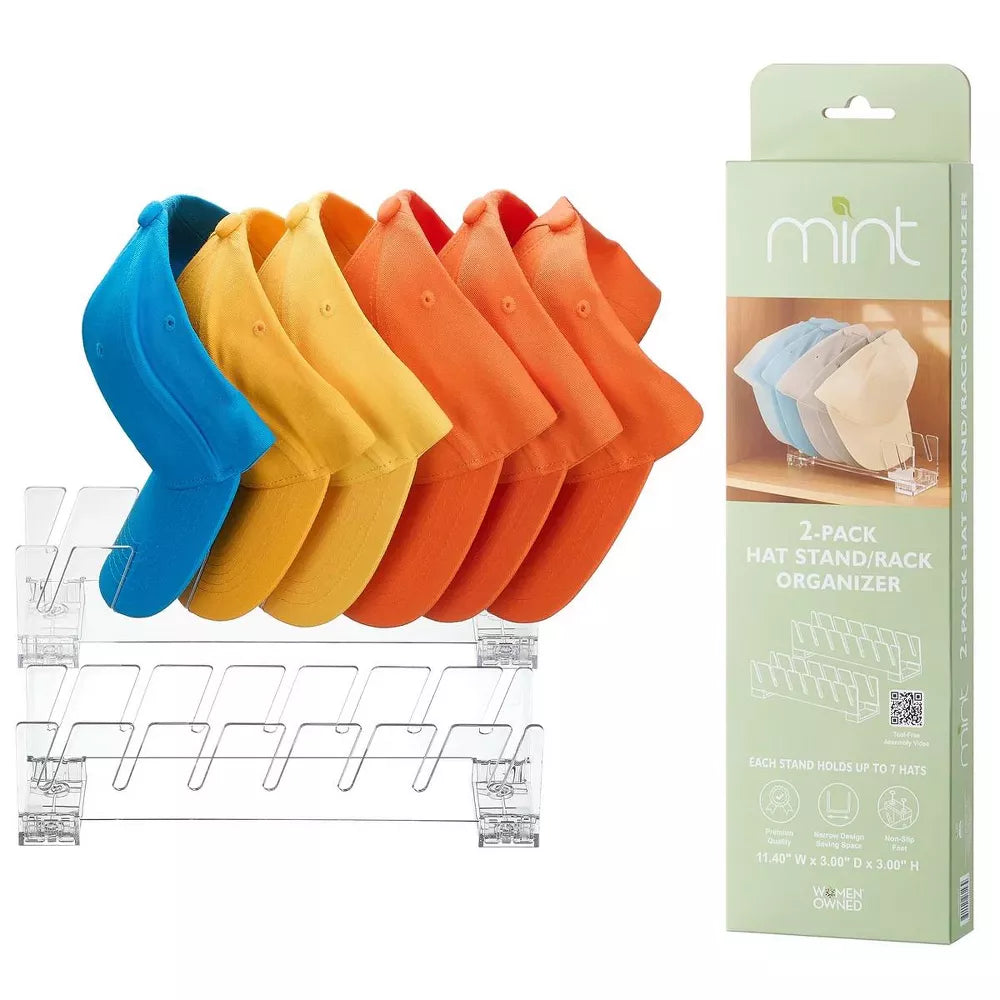 2-Pack Hat Organizer Stand for Up to 14 Baseball Caps – Freestanding Cap Storage Rack & Display Holder