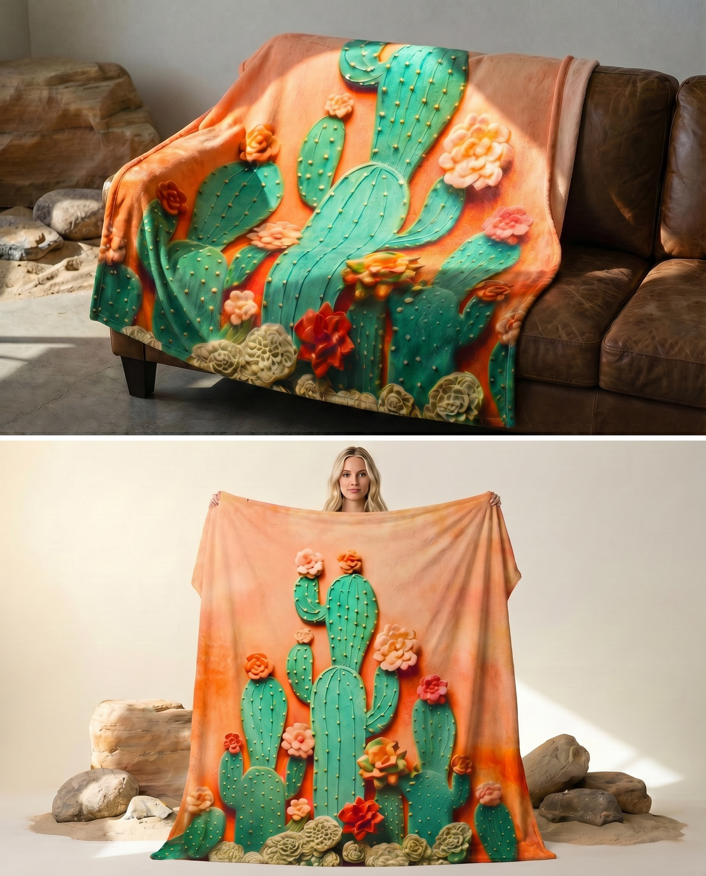 Beautiful Cactus 60x80 Throw Blanket Made in USA