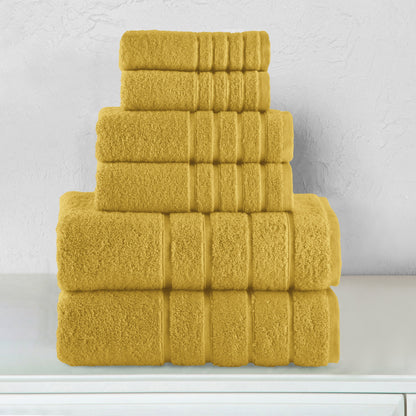 Elegant Comfort 6-Piece Turkish Cotton 4 Lines Stripe Towel Set, 2 Washcloths, 2 Hand Towels and 2 Bath Towels