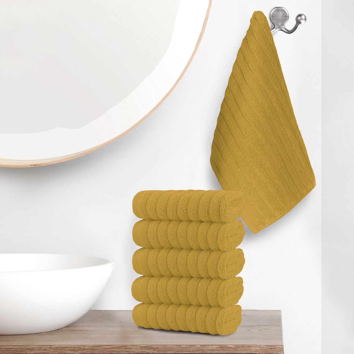 Elegant Comfort 6-Pack Premium Turkish Cotton Corduroy Stripe Washcloths Set, 13 x 13 inch